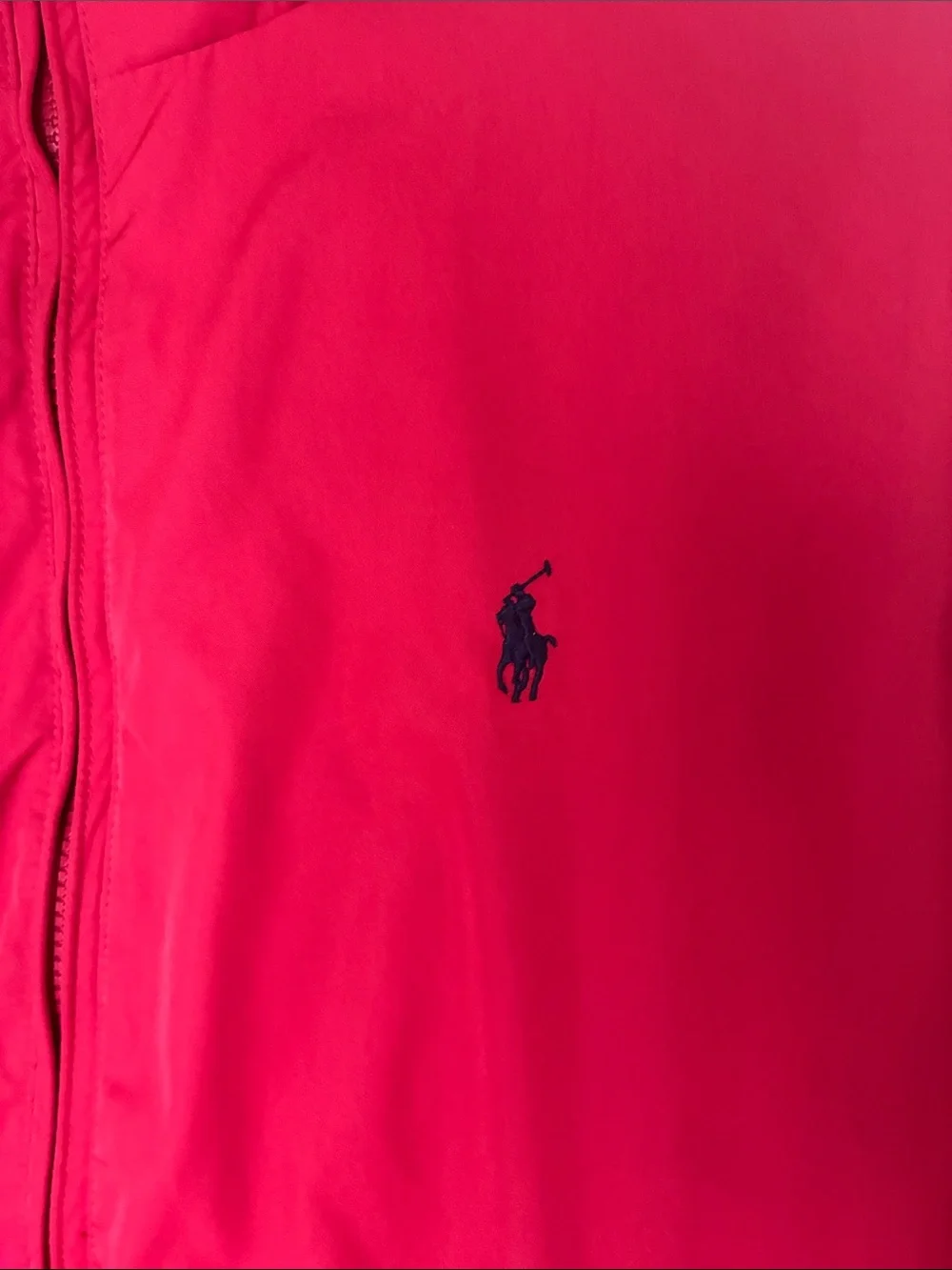 Vintage Polo Ralph Lauren Red Lightweight Full-Zip Shirt Jacket Hideaway Hood Lg